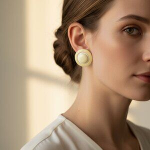 Earrings Retro - Vintage Tabi for Pierced Ears  – Layered Yellow & White Retro